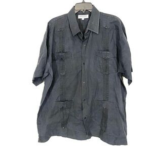 Giovanni Uomo 100% Linen Mens 2X Shirt Golf Beach Cool Vacation Black-Washed